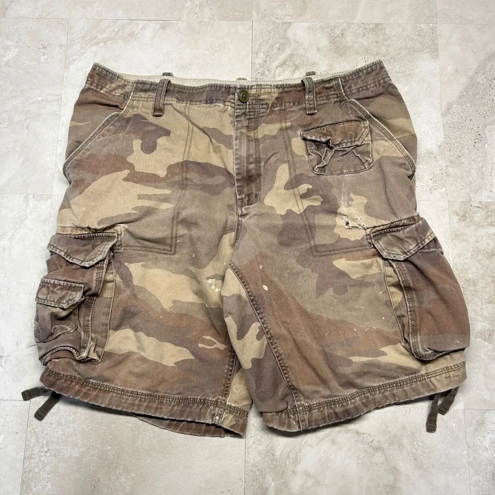 Vintage Y2K Gap Mens 38 Faded Military Surplus Camouflage Cargo Shorts Cotton